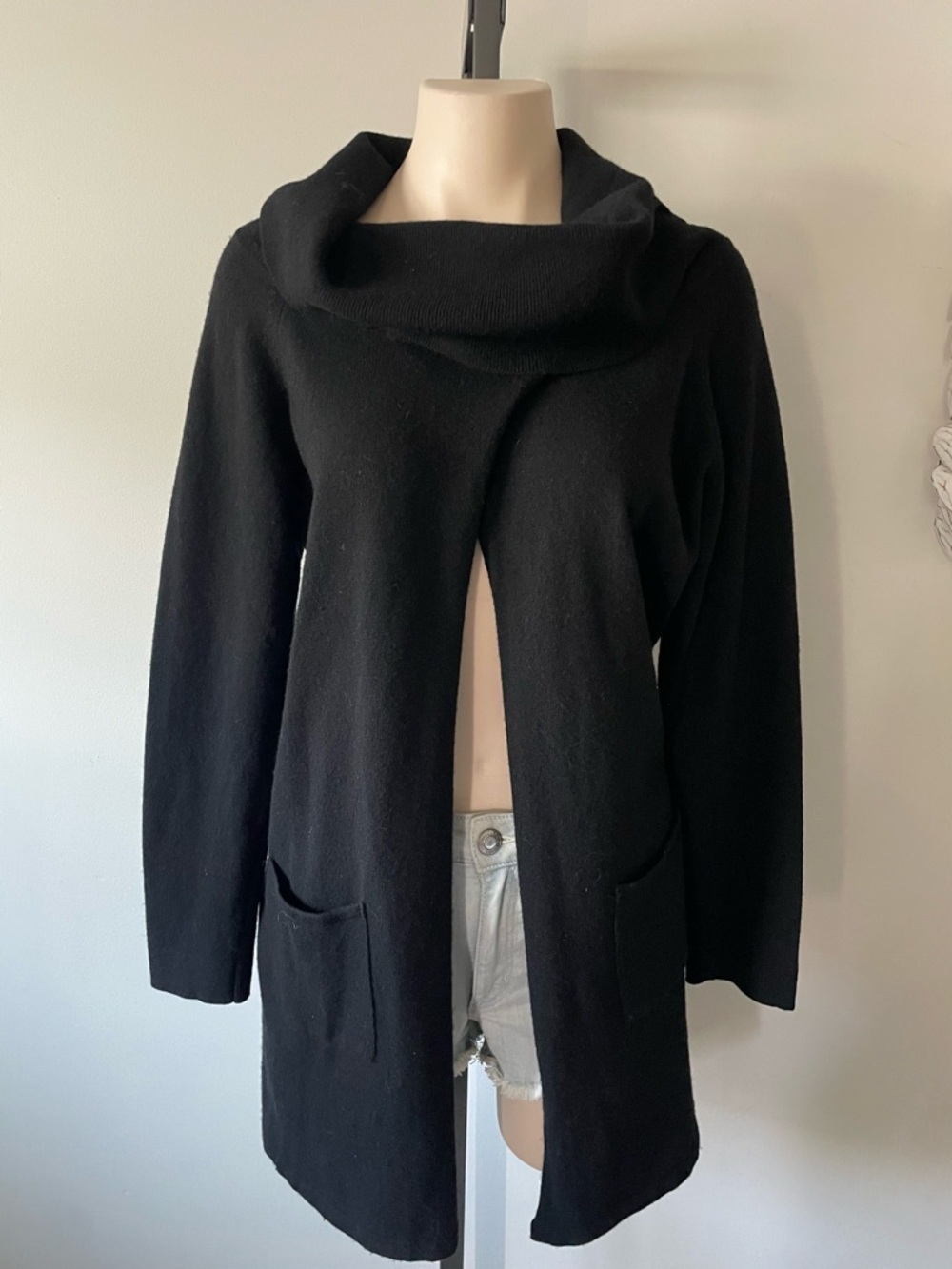 La Fée Maraboutée Wool Cashmere Cowl Neck Open Knit Longline Coatigan Sweater